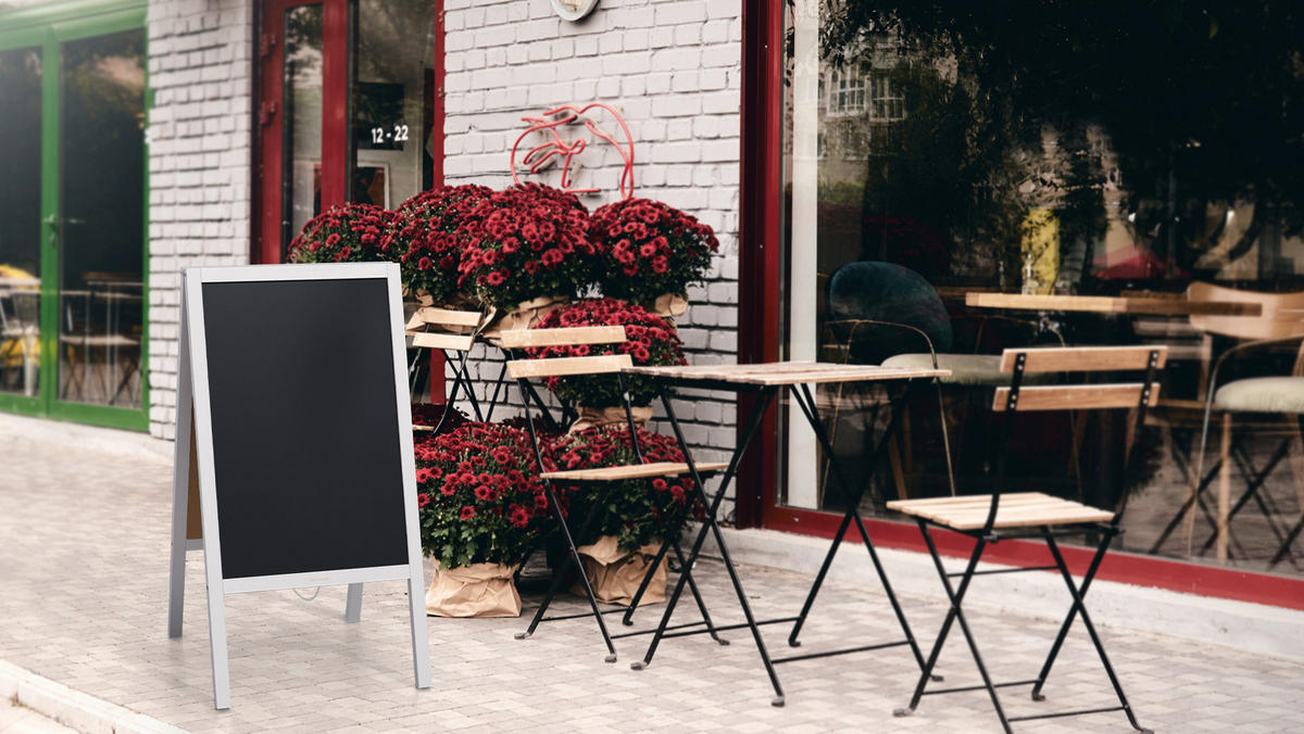 KUNDENSTOPPER mit weißem Holzrahmen 118x61cm, Werbetafel, Gehwegaufsteller, Aufsteller, Straßenreiter, Kreide - Weiß, Holz (118/61/2cm) - ALLboards