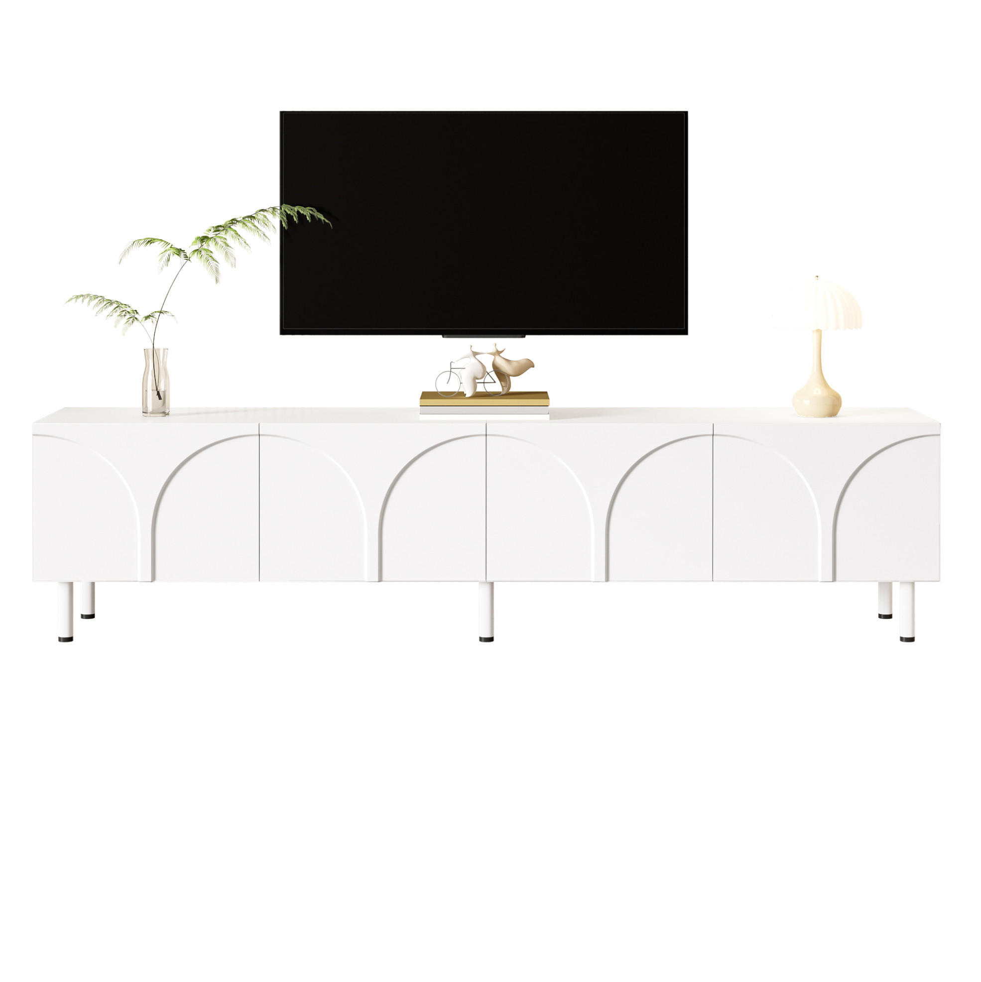 TV-SCHRANK mit 4 Türen 180 cm Weiß mit Metallfüßen - Weiß, Holzwerkstoff (35/49/180cm) - Beauniv