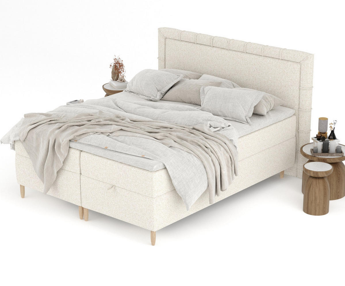 BOXBETT Voyage Creme 200/200 cm mit Matratze und Topper - Creme/Naturfarben, Holz/Holzwerkstoff (200/200cm) - Maison de Reve