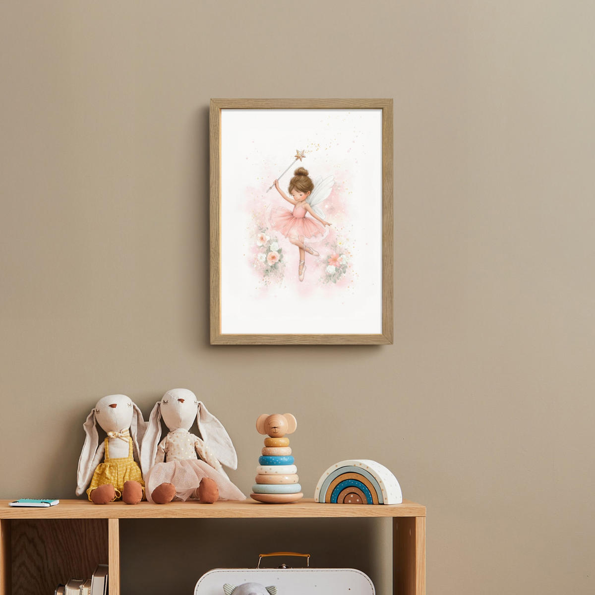 NÁSTĚNNÁ LAMPA S AKUMULÁTOREM Baletka - Víla - Květiny - Růžová 30x40 cm - růžová, kompozitní dřevo (30/40/8cm) - OnlyWow