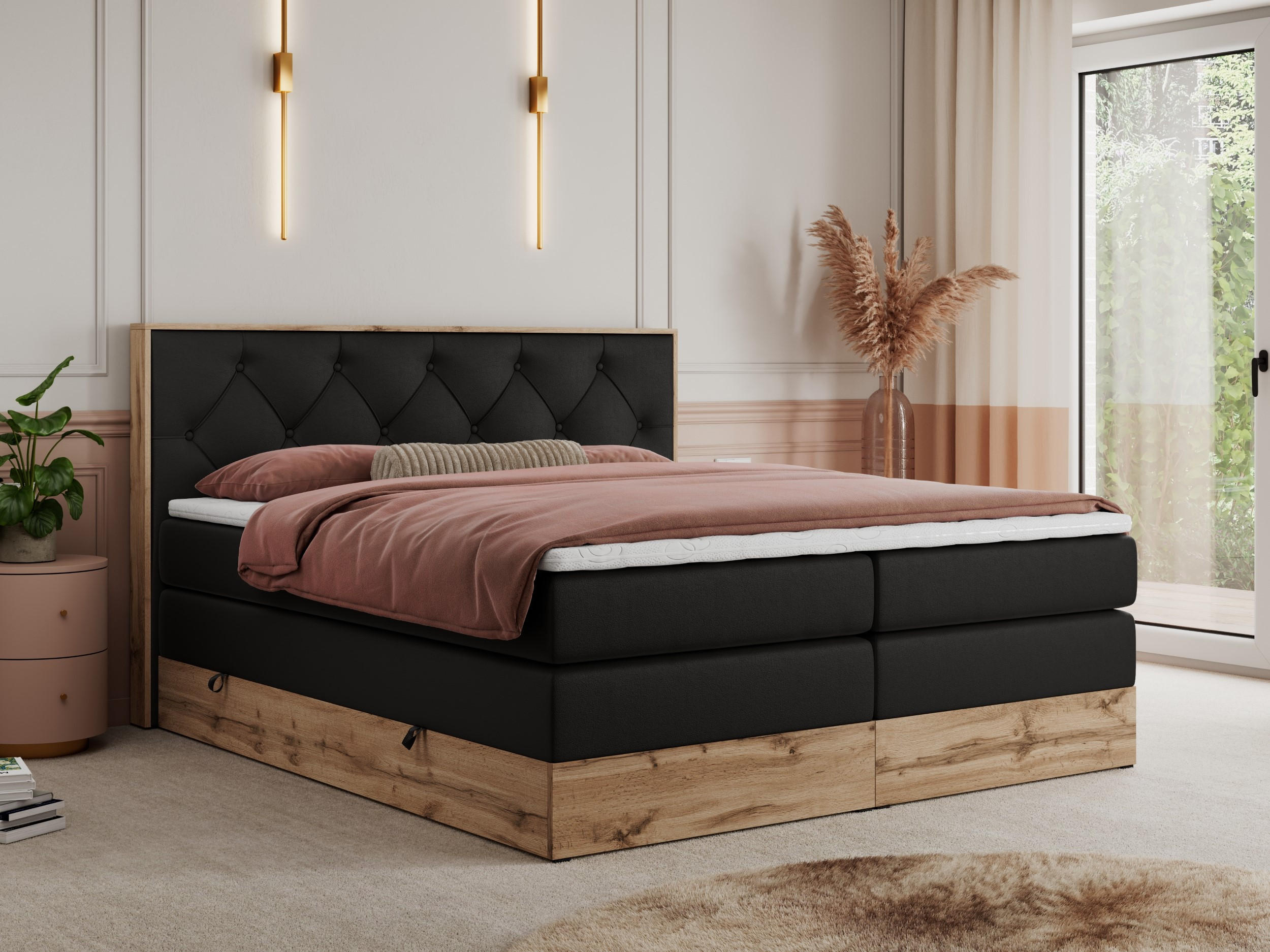 BOXSPRINGBETT VENETO KING 160/200 Schwarz Kunstleder - H3 - Schwarz, Holz/Textil (160/200cm) - MKS