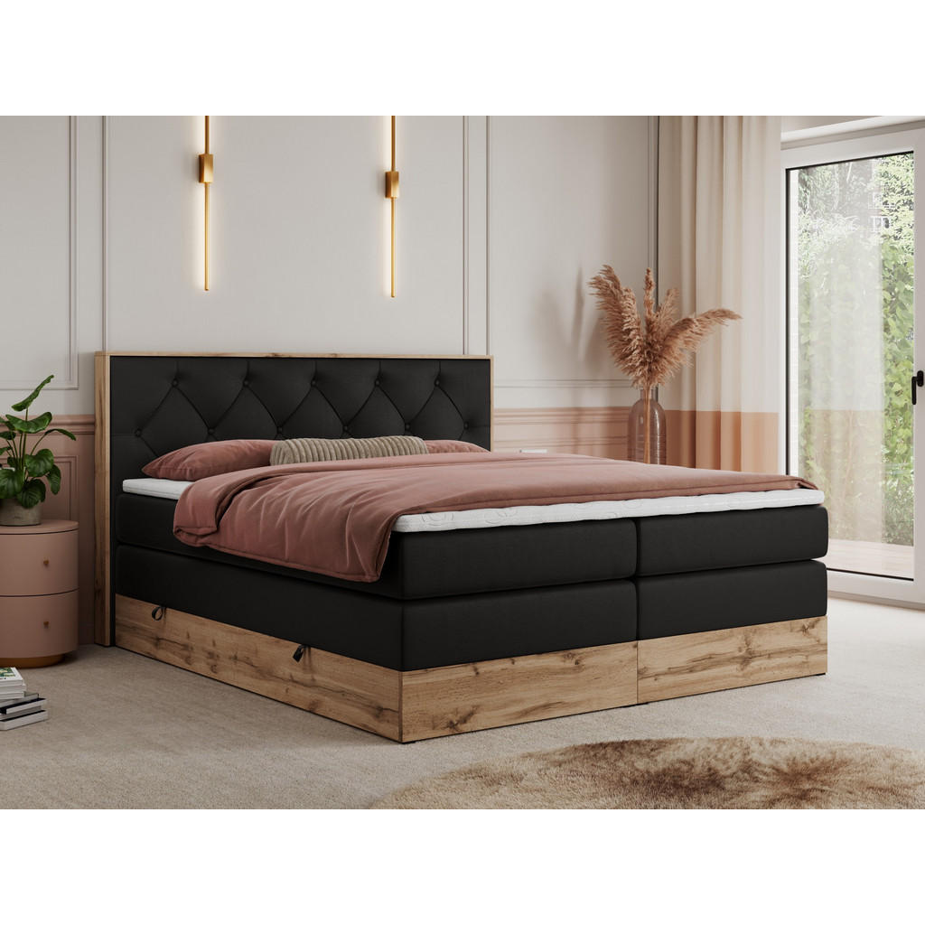 Thumbnail - MKS Boxspringbett, Schwarz, Textil, 2-Sitzer, H4, Rechteckig, 180x200 cm, Schlafzimmer, Betten, Boxspringbetten