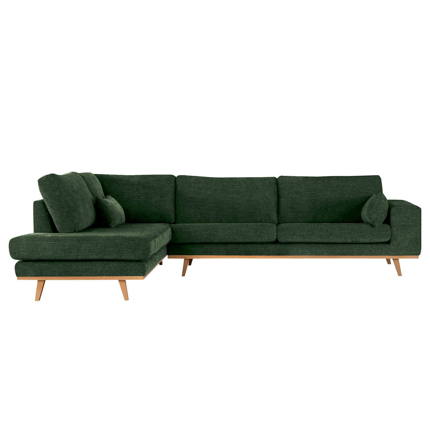ECKSOFA mit Ottomane - Dunkelgrün/Buchefarben, Textil (287/219cm) - home24