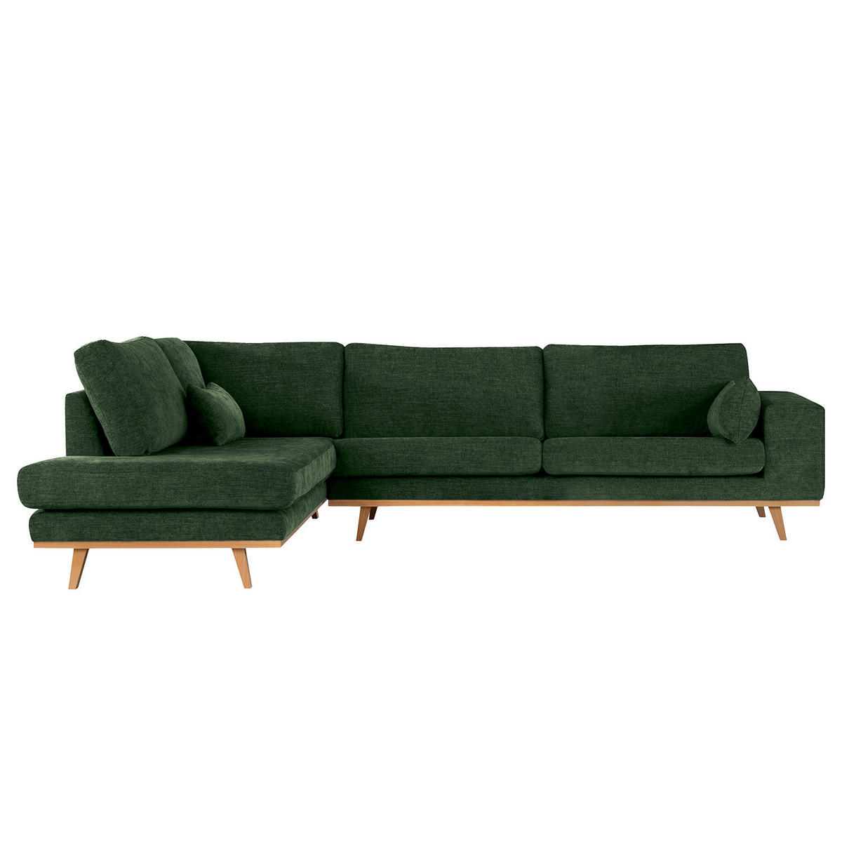 ECKSOFA mit Ottomane - Dunkelgrün/Buchefarben, Textil (287/219cm) - home24