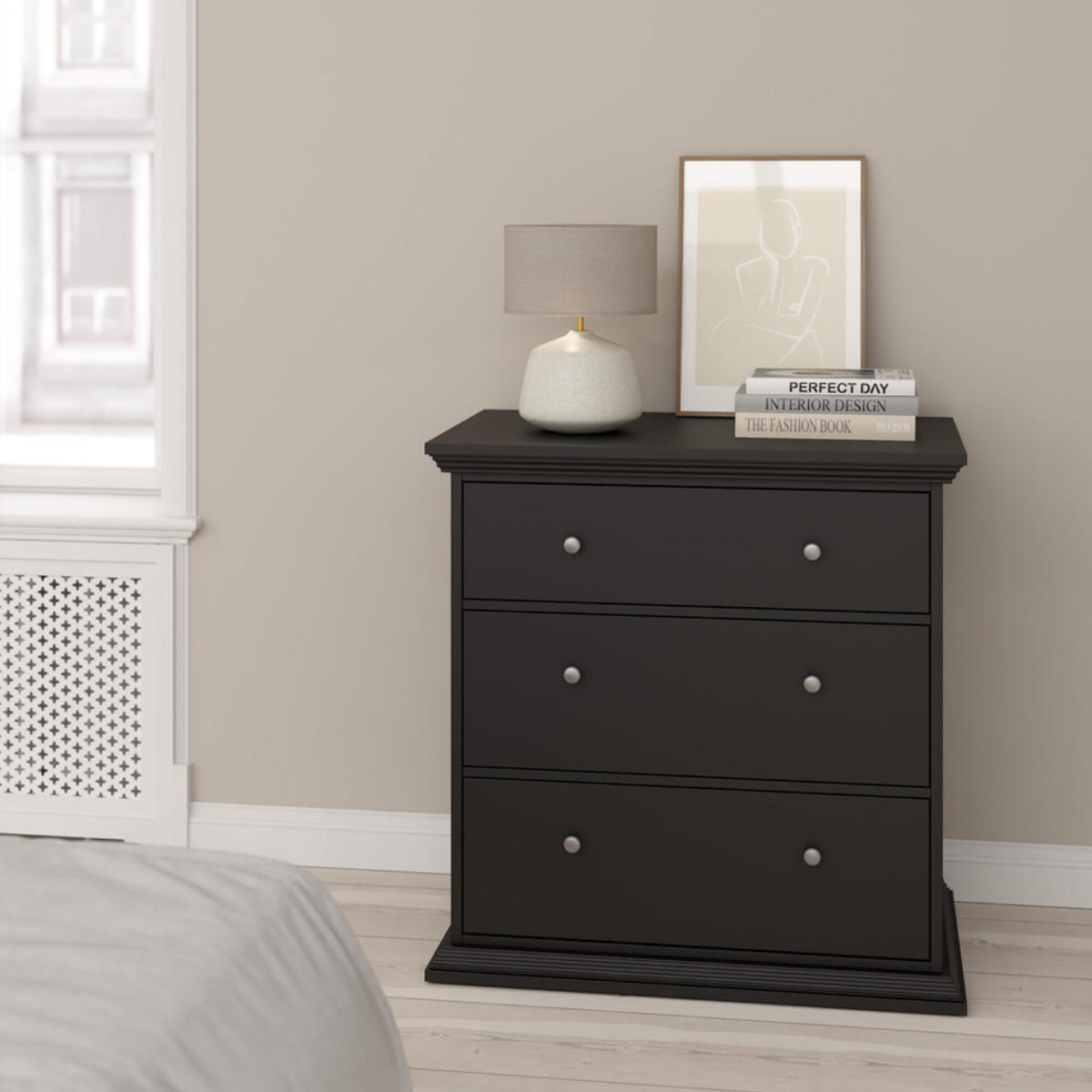 KOMMODE mit 3 Schubladen B86,3 cm – SOUTH - Schwarz, Holzwerkstoff (50.6/13.8/50.6cm) - Calicosy