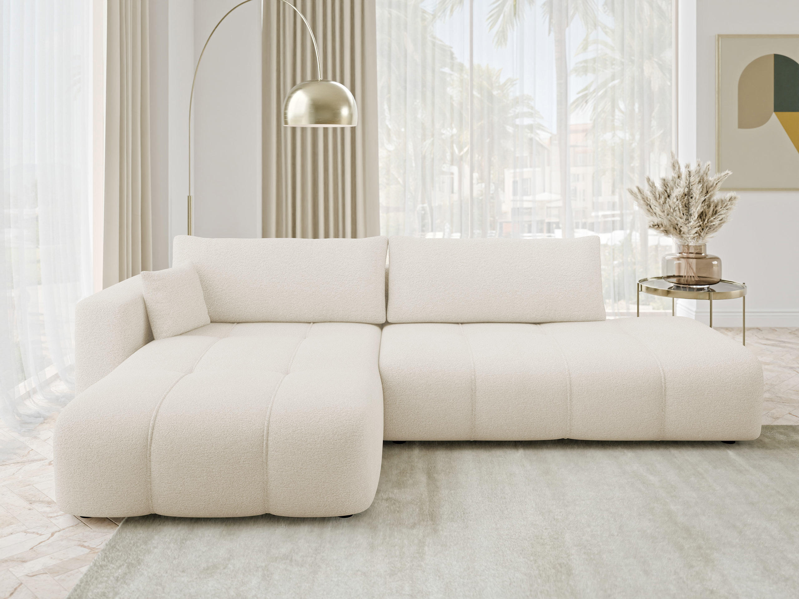 ECKSOFA Furyn O, Seite: Links - Creme/Schwarz, Holzwerkstoff/Kunststoff (262/145cm) - MIRJAN24