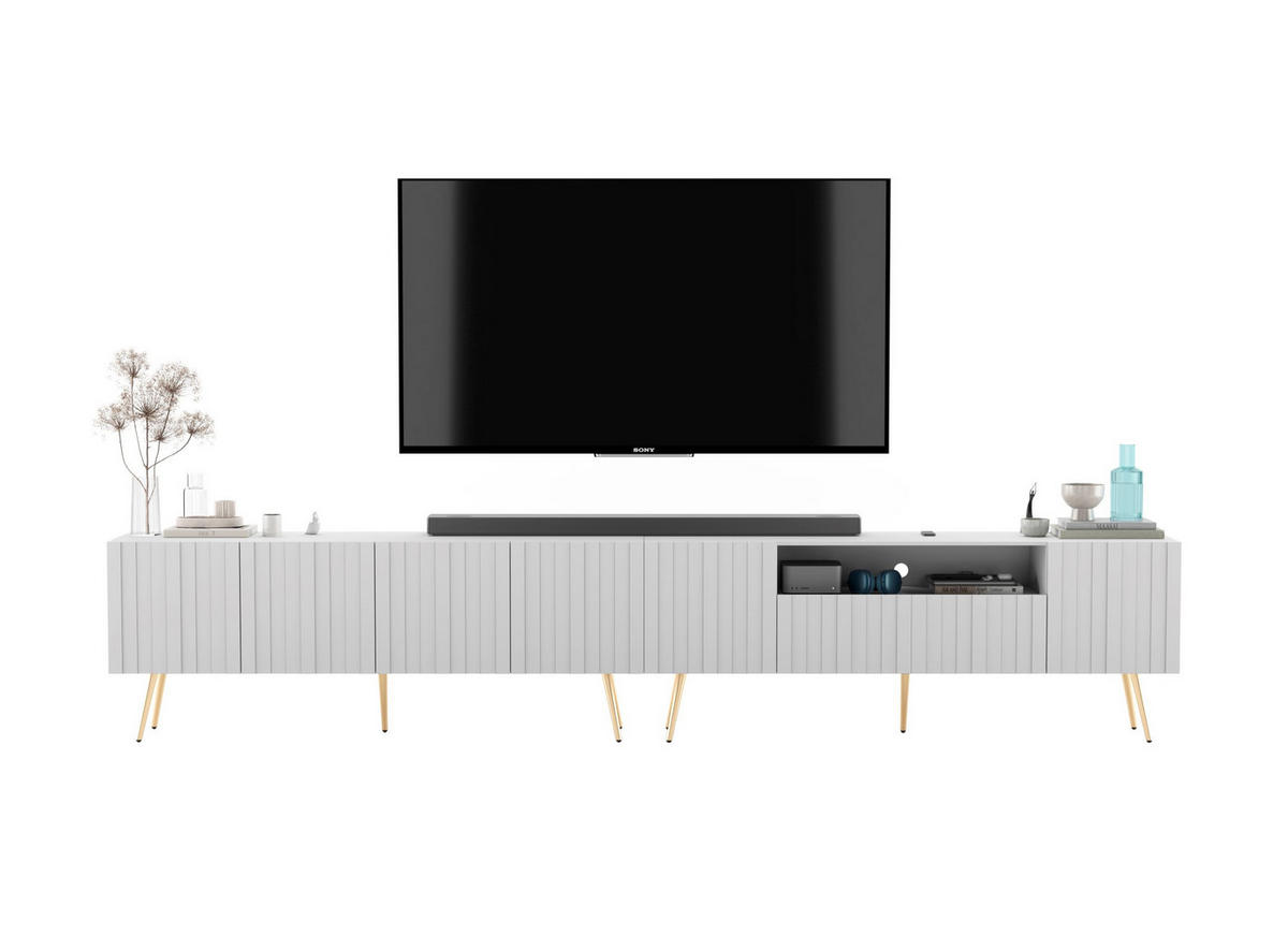 TV-LOWBOARD 2er-Set Elpis2 Weiß matt mit schwarzen Metallbeinen150 cm - Schwarz/Weiß, Holzwerkstoff (300/60.5/36.5cm) - Meble Lindner
