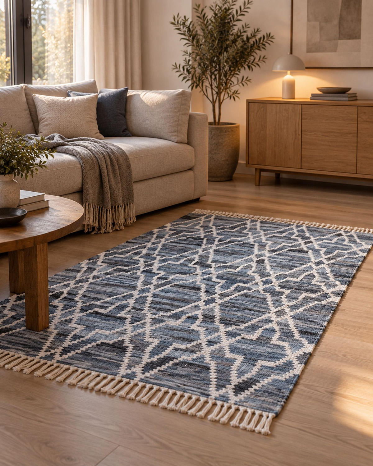 TEPPICH geflochten Adiyaman 200/140 cm - Blau, Textil (140/200cm) - Beliani