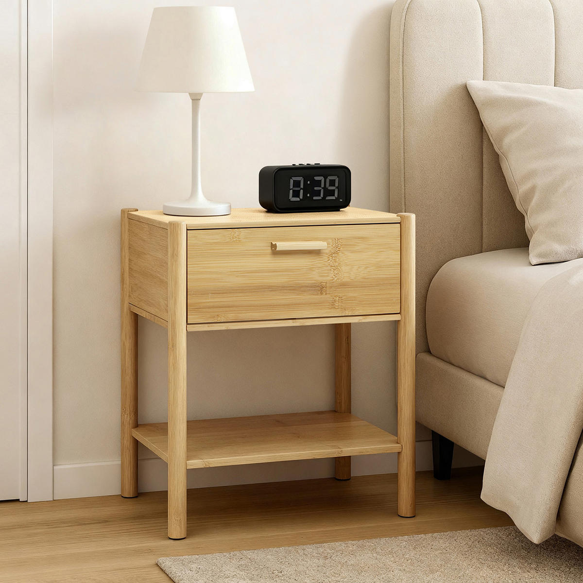 NACHTTISCH modern mit Schublade, Beistelltisch Bambus | B40 × T30 × H50 cm - Braun, Holzwerkstoff (40/50/30cm) - Hometopia