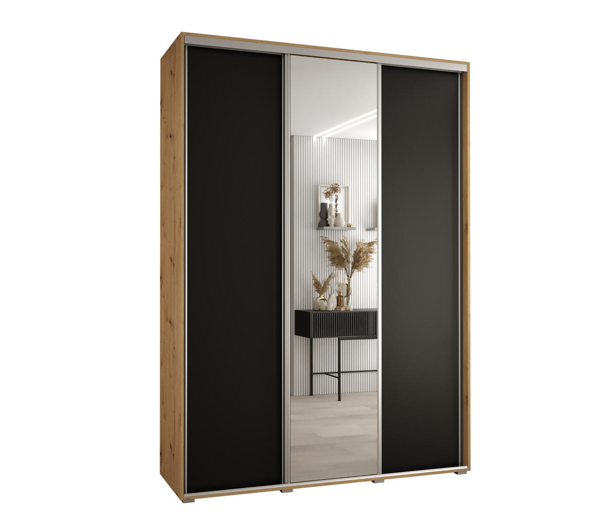 SCHWEBETÜRENSCHRANK 235,2/170/45 3-türig - Silberfarben/Schwarz, Holz/Metall (170/235/45cm) - Abiks Möbel