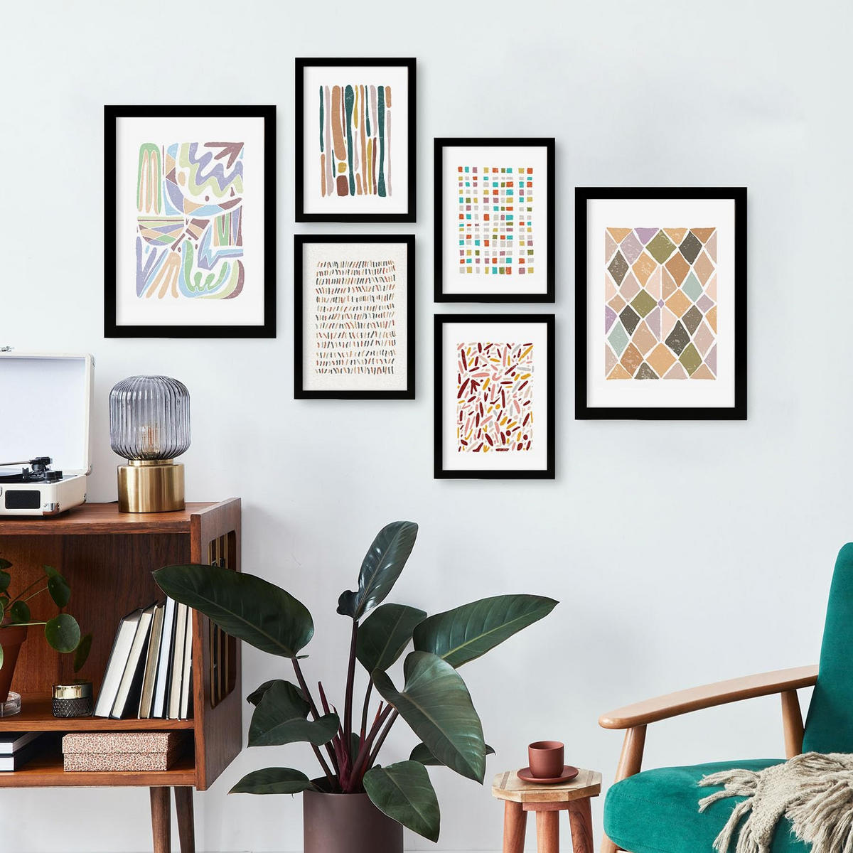POSTER Set Mit 6 Drucken Von Mustern In Der Sammlung Von Ethnischenen Dekorative Rahmen Für Ihr Zuhause Wandkunstdruck A3 & A4 Schwarzer Rahmen - Schwarz, Papier (29/3cm) - Nacnic