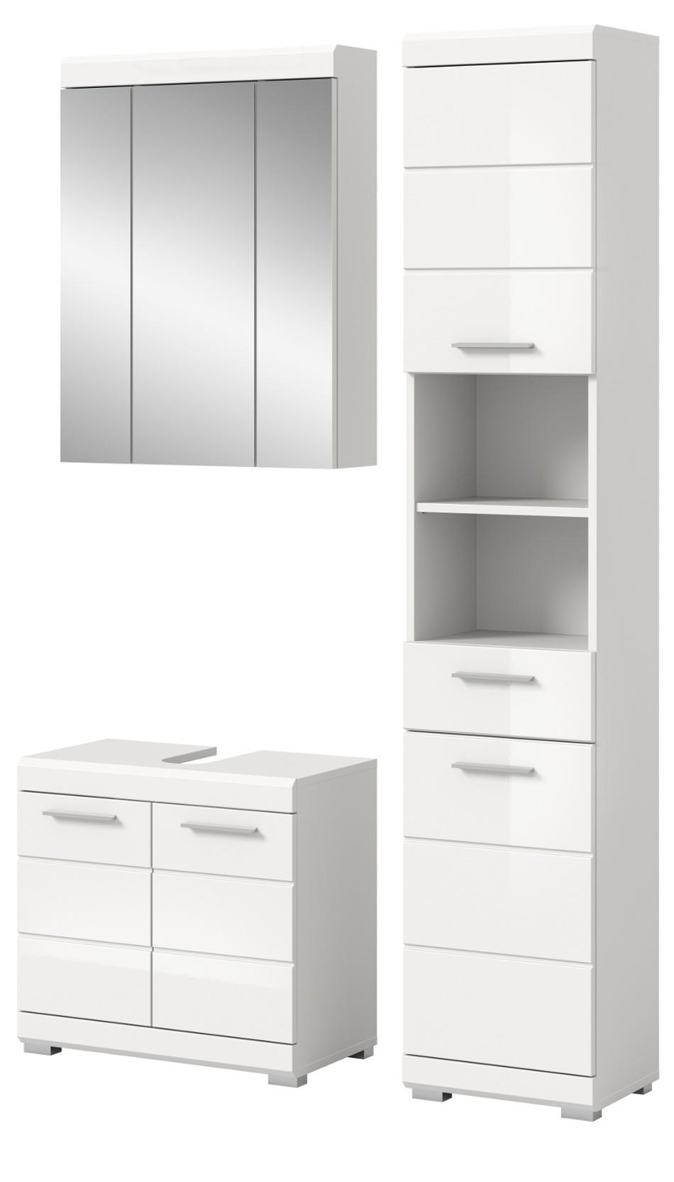 BADMÖBEL-SET weiß Hochglanz 3-teilig 112 cm, Komplettset mit viel Stauraum - Weiß Hochglanz, Glas/Holzwerkstoff (112/191/34cm) - Inn.Furn