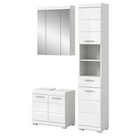 BADMÖBEL-SET weiß Hochglanz 3-teilig 112 cm, Komplettset mit viel Stauraum - Weiß Hochglanz, Glas/Holzwerkstoff (112/191/34cm) - Inn.Furn