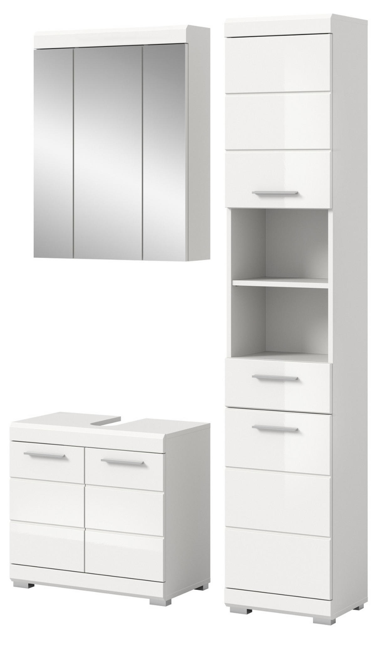 BADMÖBEL-SET weiß Hochglanz 3-teilig 112 cm, Komplettset mit viel Stauraum - Weiß Hochglanz, Glas/Holzwerkstoff (112/191/34cm) - Inn.Furn