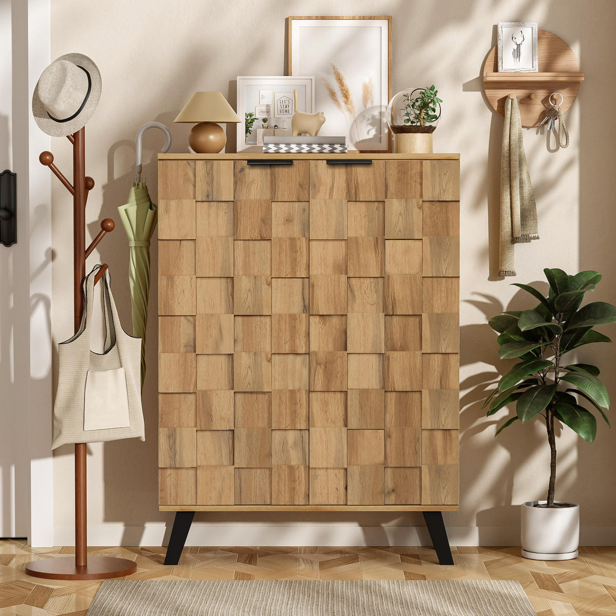 SIDEBOARD Moderner Schuhschrank 80.5x35x109.5 Verstellbare Einlegeböden - Naturfarben, Holzwerkstoff (35/109.5/80.5cm) - FLIEKS