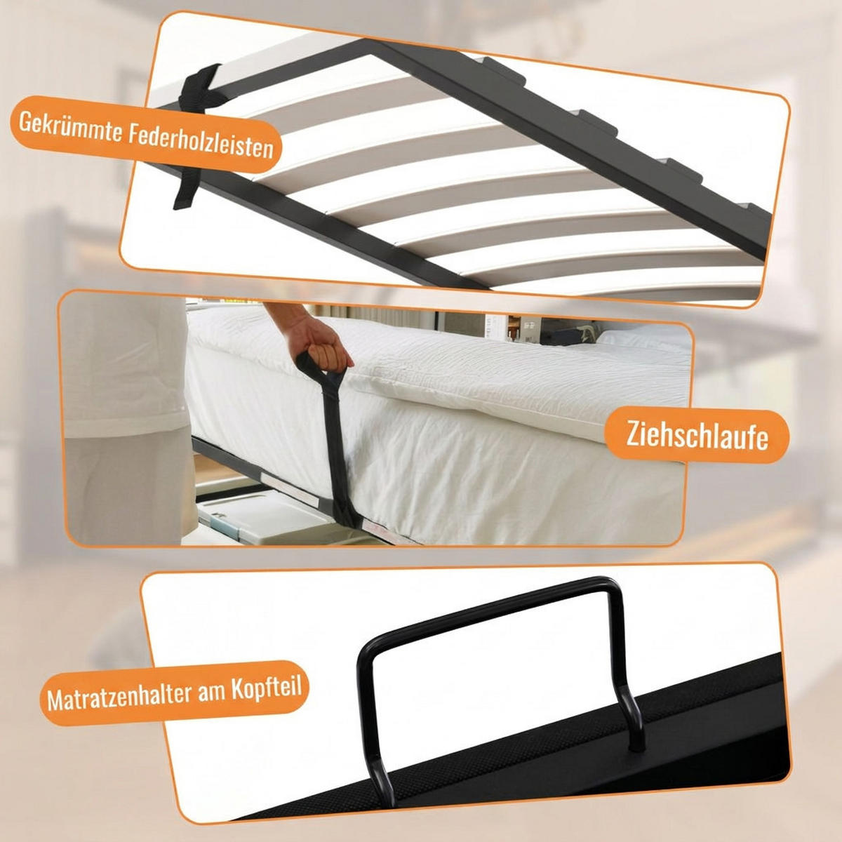 POLSTERBETT 90/200 cm Grau mit verstecktem Becherhalter und Ladestation (Ohne Matratze) - Grau, Textil (90/200cm) - Oxeza