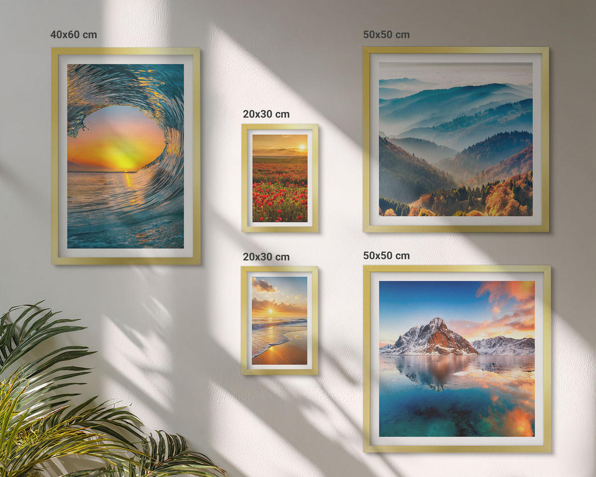 BILDER SET 5er Set - 50x50 cm & 20x30 cm & 40x60 cm Goldrahmen - Landschaften aus Bergen und Meeren im Westen - Goldfarben, Kunststoff (40/60cm) - TULUP