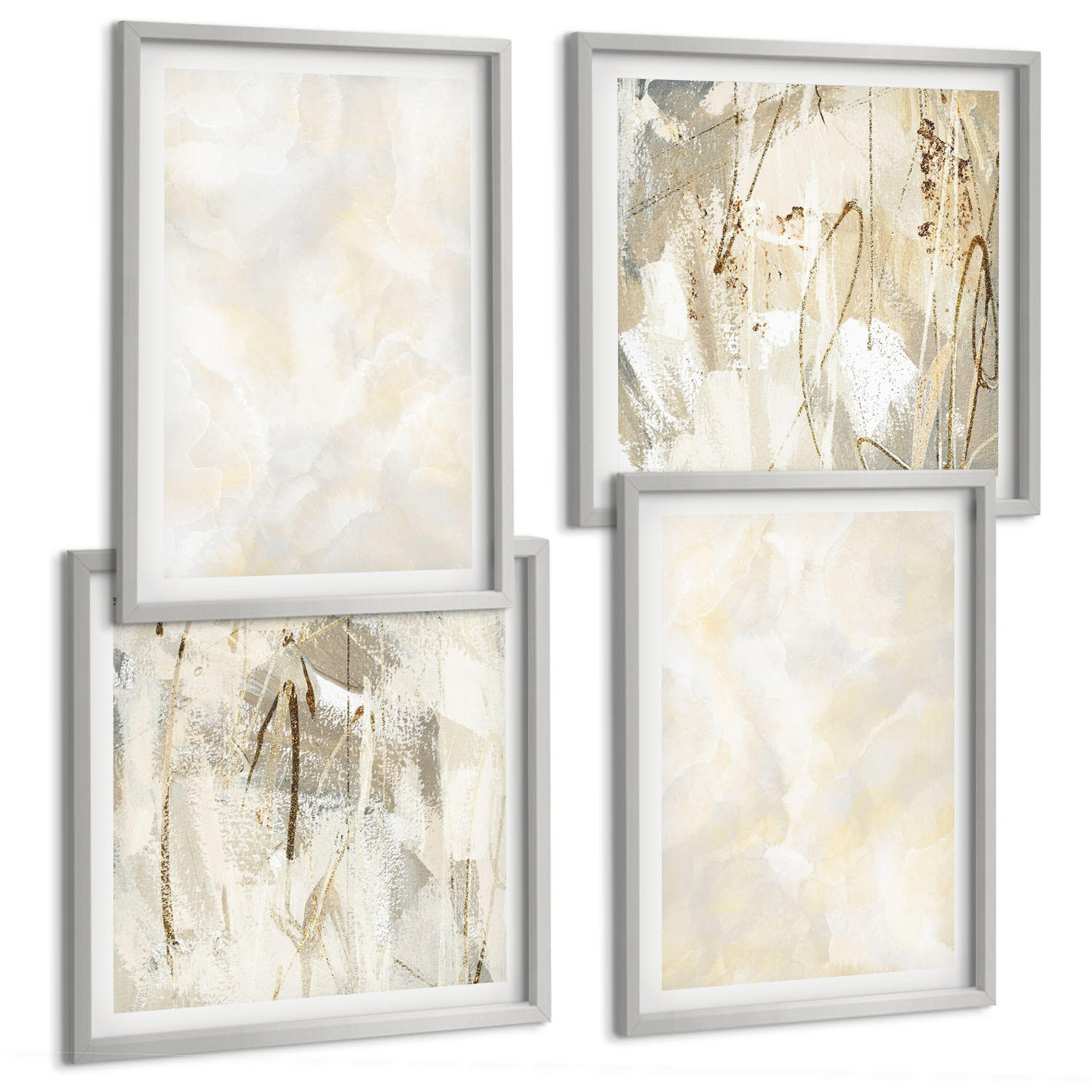 BILDER SET 4er Set - 50x50 cm & 40x60 cm Silberner Rahmen - Helles Strukturfarbendesign - Silberfarben, Kunststoff (50/50cm) - TULUP