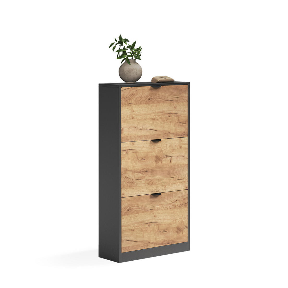 SCHUHKIPPER Gizmo, Goldkraft Eiche/Anthrazit, 59 x 112 cm mit 3 Fächern - Honigeiche/Anthrazit, Holzwerkstoff (59/112/22cm) - Vicco