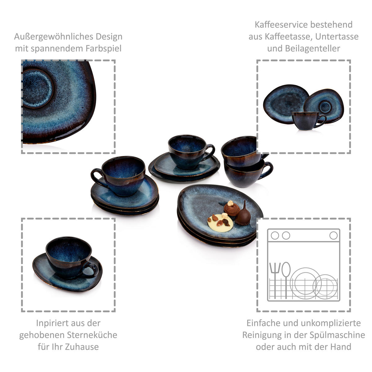 KAFFEESERVICE TOKIO - 12 teilig aus Steingut - Dunkelblau, Keramik (26/34/24.75cm) - Sänger