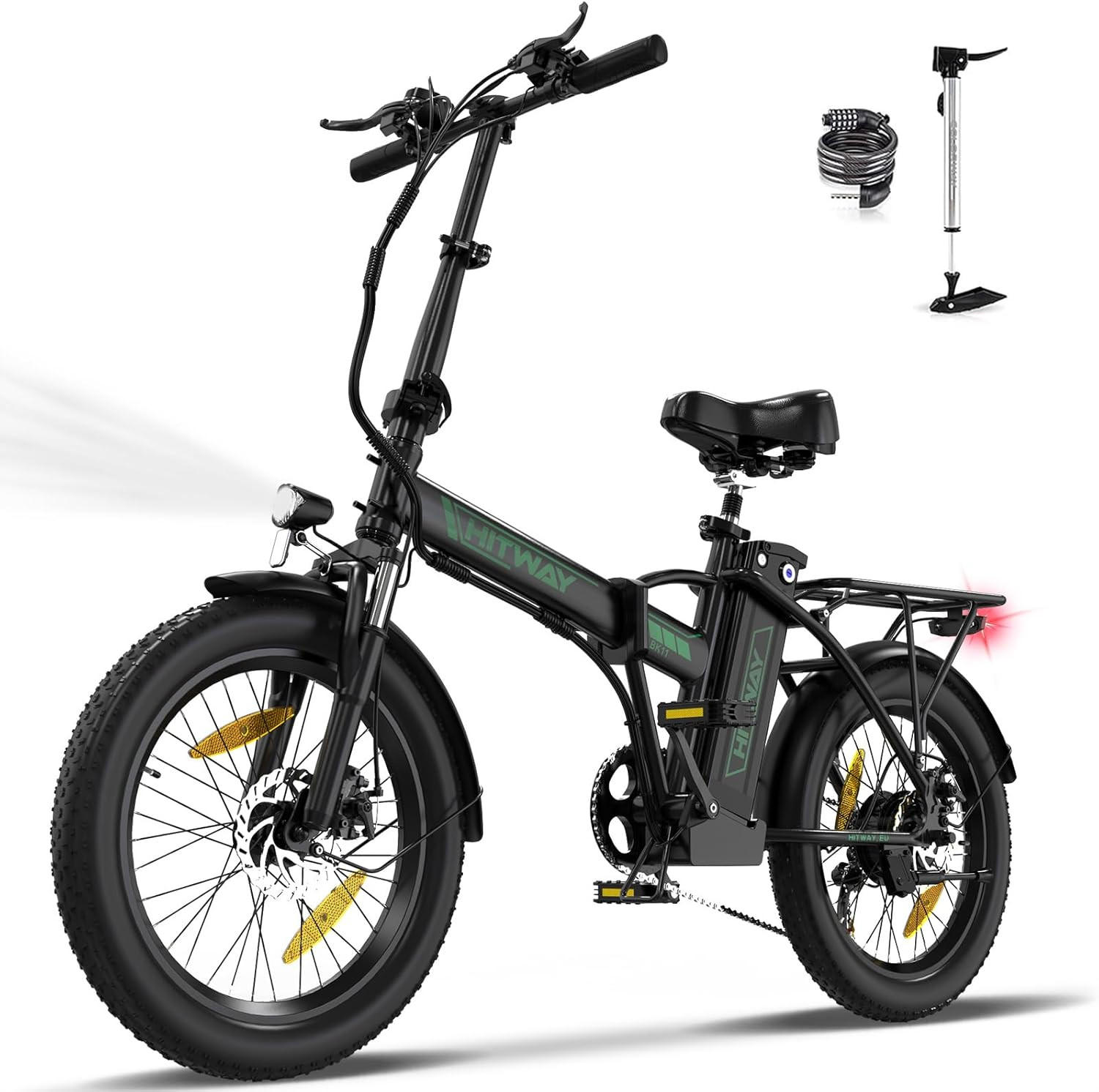 E-BIKE BK11 Klapprad 20*3,0 Zoll mit 36V12Ah Akku Max 35-90km - Grün, Metall (38cm) - HITWAY