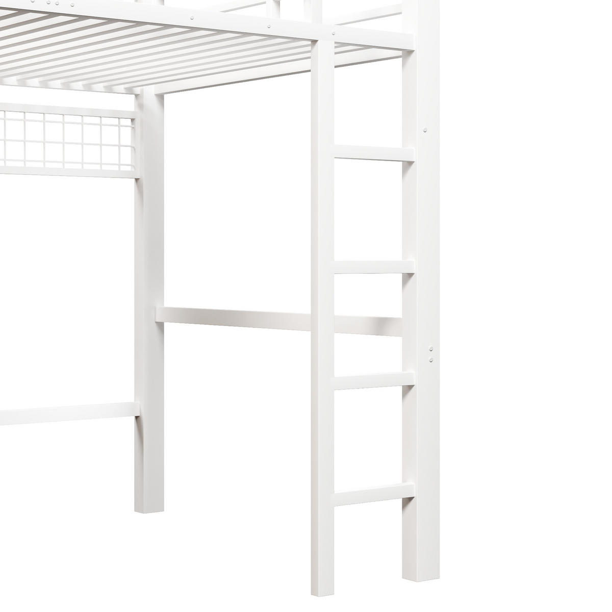 HOCHBETT 140/200 cm in Weiß mit 8 Schubladen, Regalen, Lochwand und LED aus MDF und Metall - Weiß, Holzwerkstoff/Metall - STILVORA