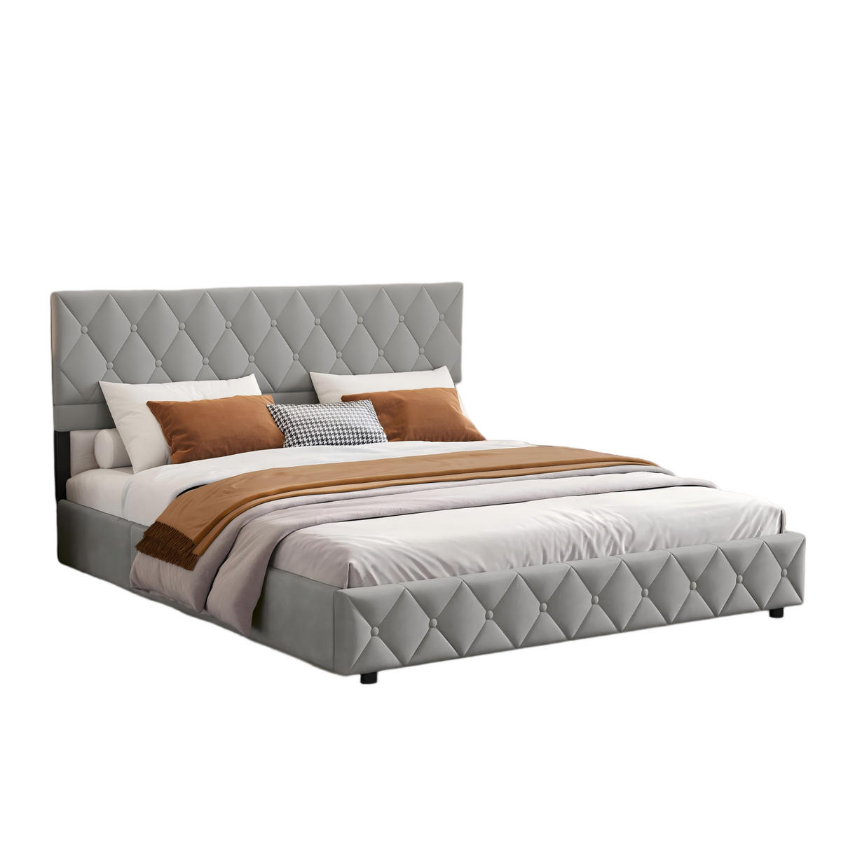 POLSTERBETT 90/190 cm Grau mit hydraulischem Stauraum aus Samt - Grau, Holzwerkstoff (90/190cm) - OKWISH