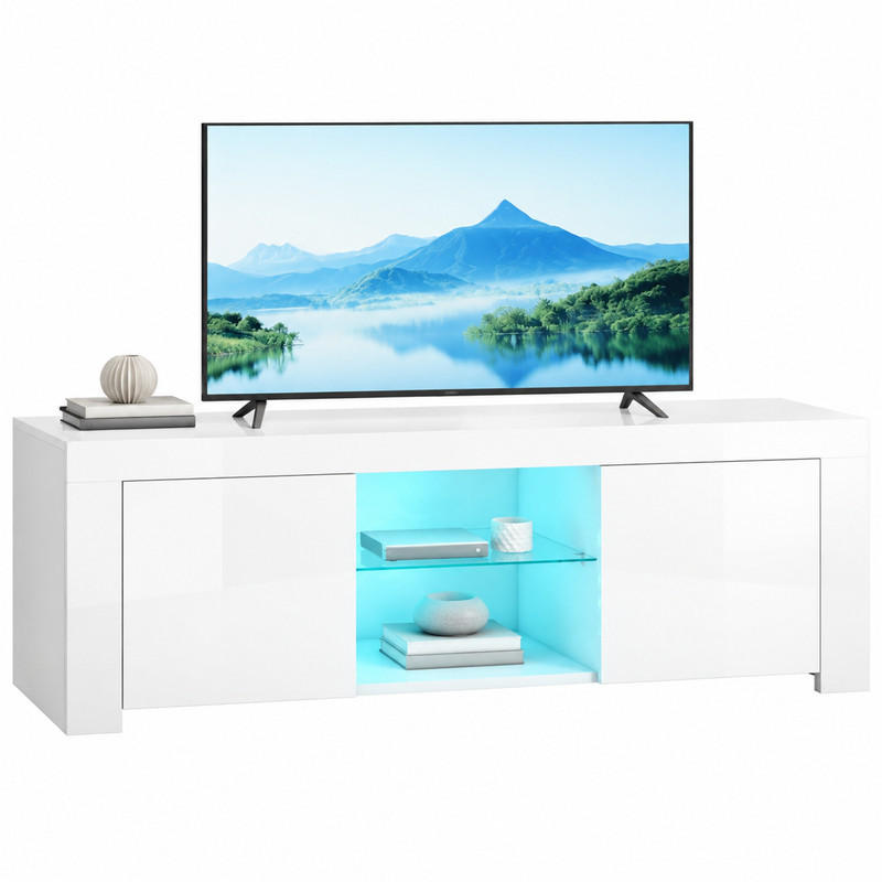 TV-ELEMENT mit LED-Beleuchtung 120 cm Weiß mit Glasregal - Weiß, Glas (34/45/120cm) - Beauniv