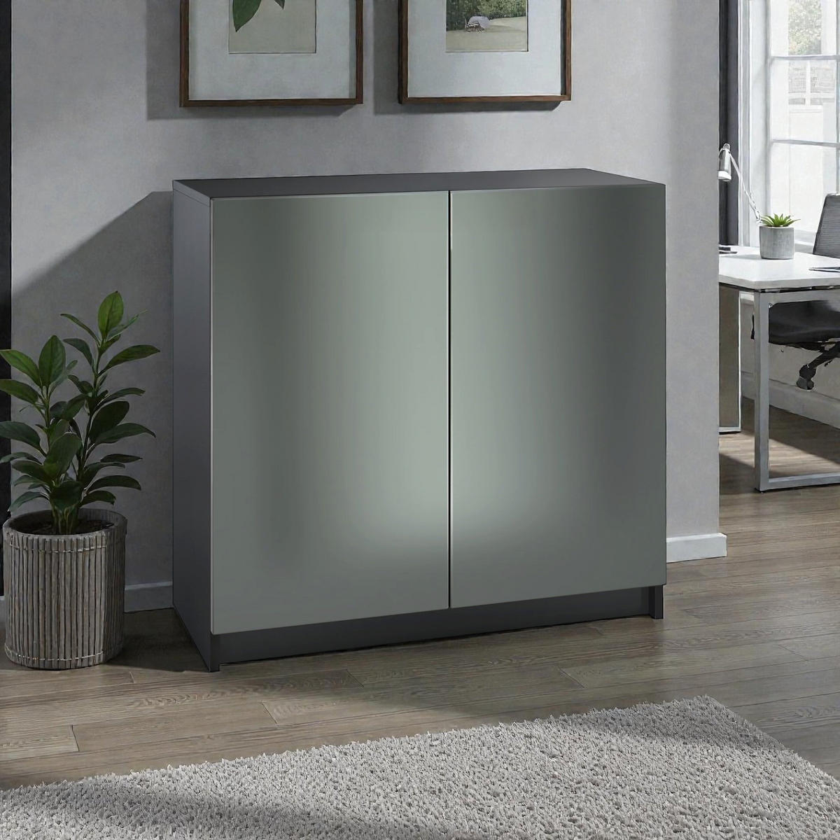 KOMMODE Elona, Büroschrank mit Soft-Close & Push-to-Open, Aktenschrank, Home Office & Büro, Schwarz/Anthrazit matt (82 x 78 x 37 cm) - Anthrazit, Holzwerkstoff (82/78/37cm) - InnoFurn