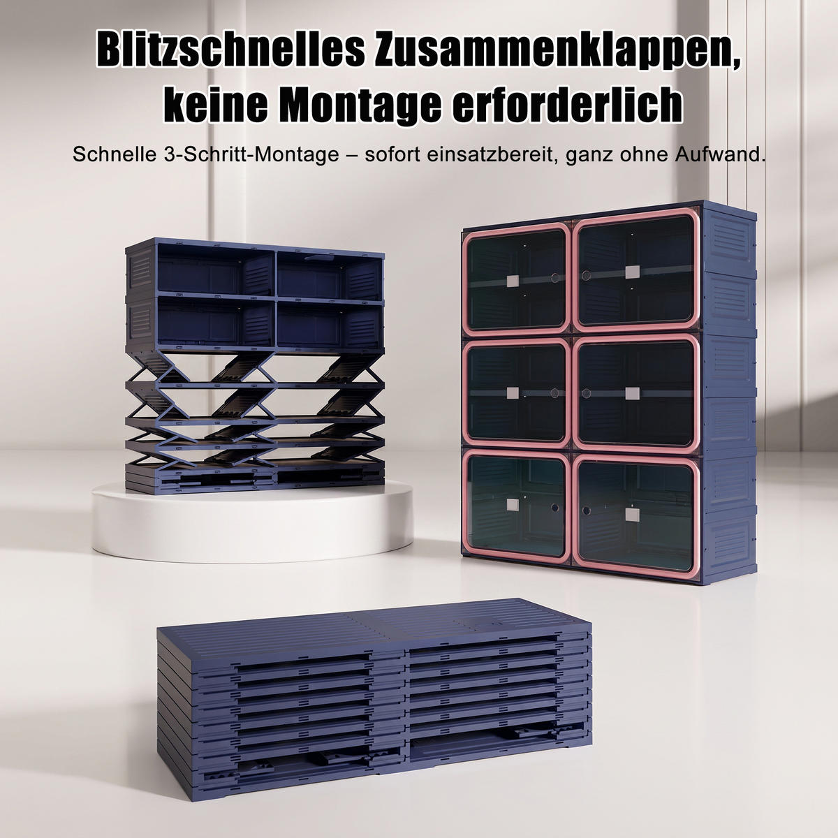 SCHUHSCHRANK, Doppelfach mit 6 Ebenen, faltbar, montagefrei, aus Kunststoff, Flurmöbel, Blau-Pink - Pink, Kunststoff (85/104/34cm) - GENKI LIVING