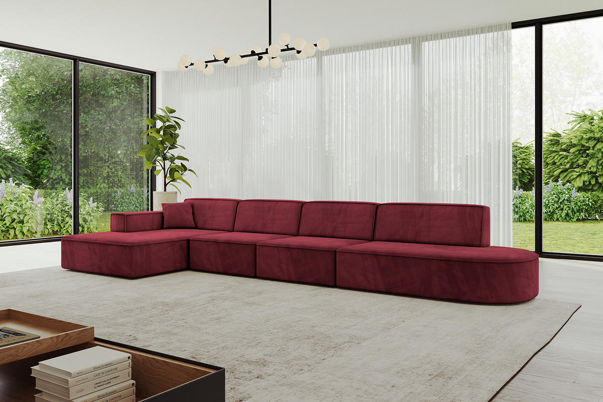 ECKSOFA Ottomane Links IREA-L3-v4 - 403x165x72,5 cm Bordeauxrot - Bordeaux, Holzwerkstoff/Textil (403/165cm) - ALTDECOR