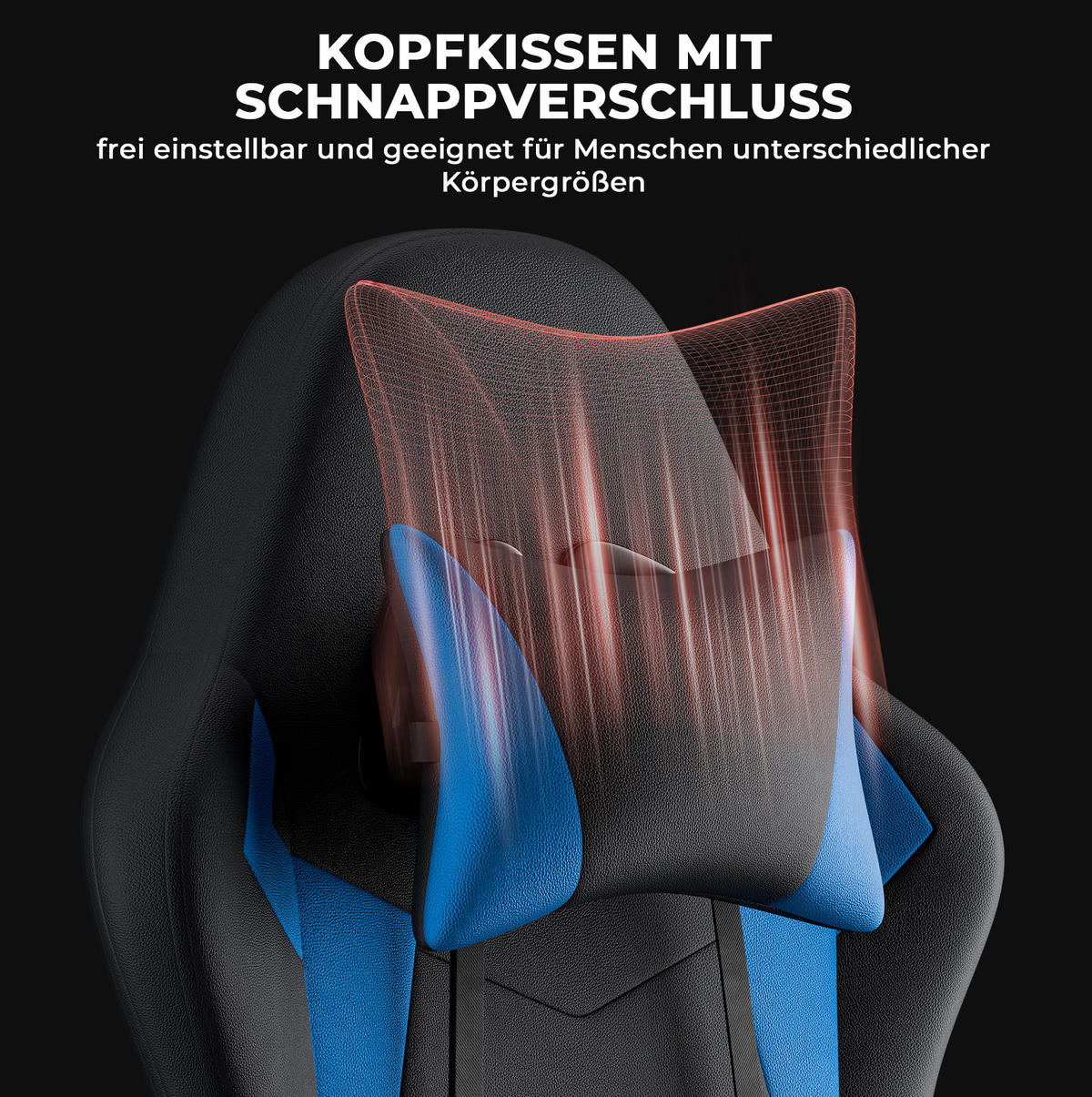 GAMINGSTUHL ergonomisch höhenverstellbar PVC Schwarz Blau - Blau, Kunststoff (63/120.5/58.5cm) - Meubliv