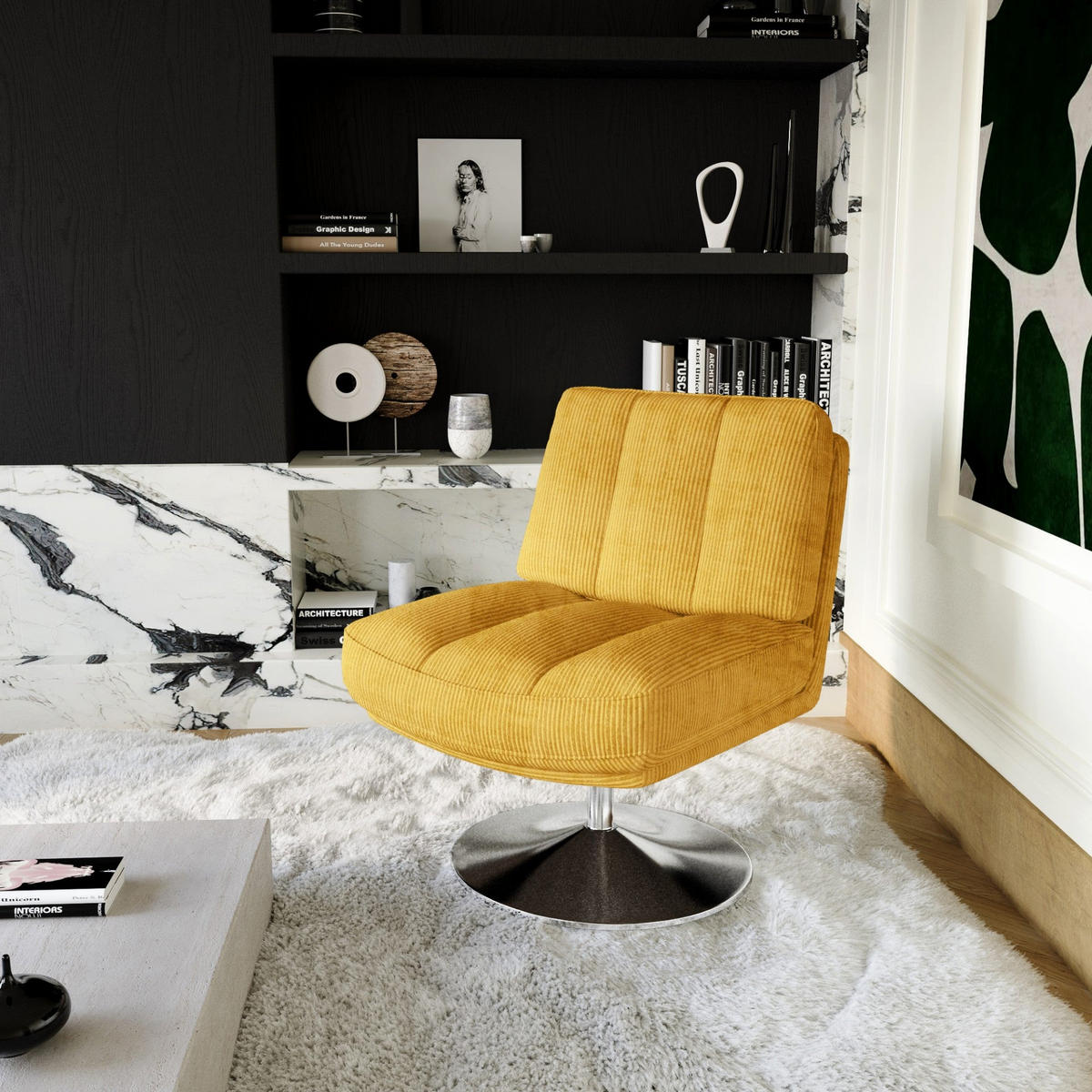 SESSEL Gerippter Samt Gelb 60.12cm - Gelb, Textil (60.12/80/74cm) - Sia Home