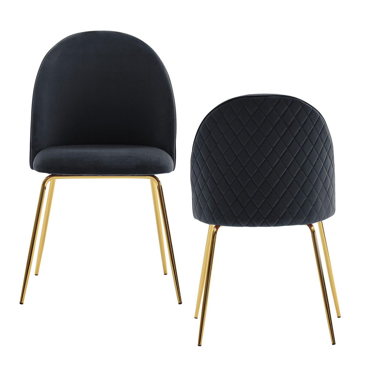 ESSZIMMERSTUHL 2er Set Samtbezug mit Metallgestell Schalenform Skandinavisch gepolstert, Schwarz 53x50x87 cm - Goldfarben/Schwarz, Textil/Metall (53/87/50cm) - KADIMA DESIGN