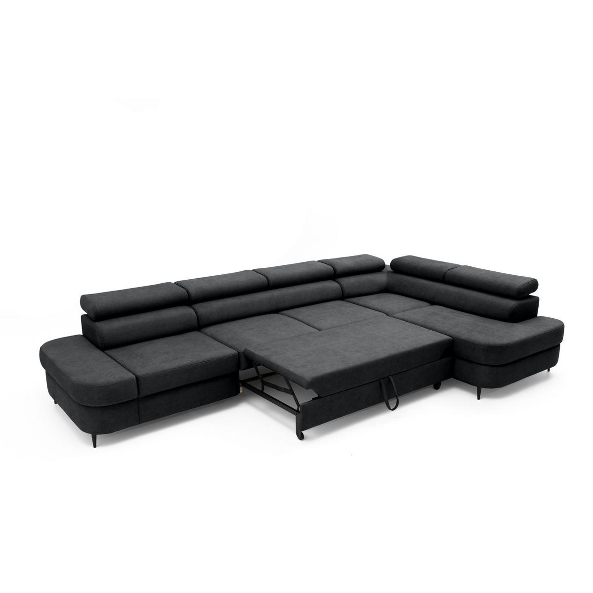 ECKSOFA PRIAM MAXI L-Form Rechts mit Schlaffunktion 125x195 Velours Anthrazit - Anthrazit/Schwarz, Holz/Textil (350/203cm) - Muffo