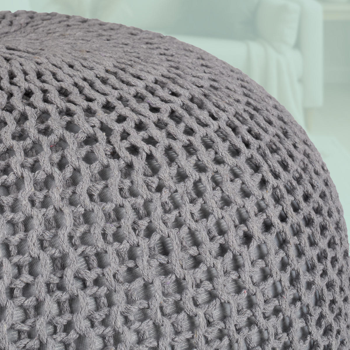 STRICKPOUF - Hellgrau/Grau, Kunststoff/Textil (46/33/46cm) - Relaxdays