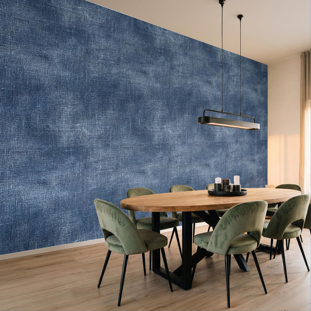 TAPETE - Leinen - Textur - Muster - Denim - Rustikal - 400x240 cm - Blau, Papier (400/240cm) - OnlyWow