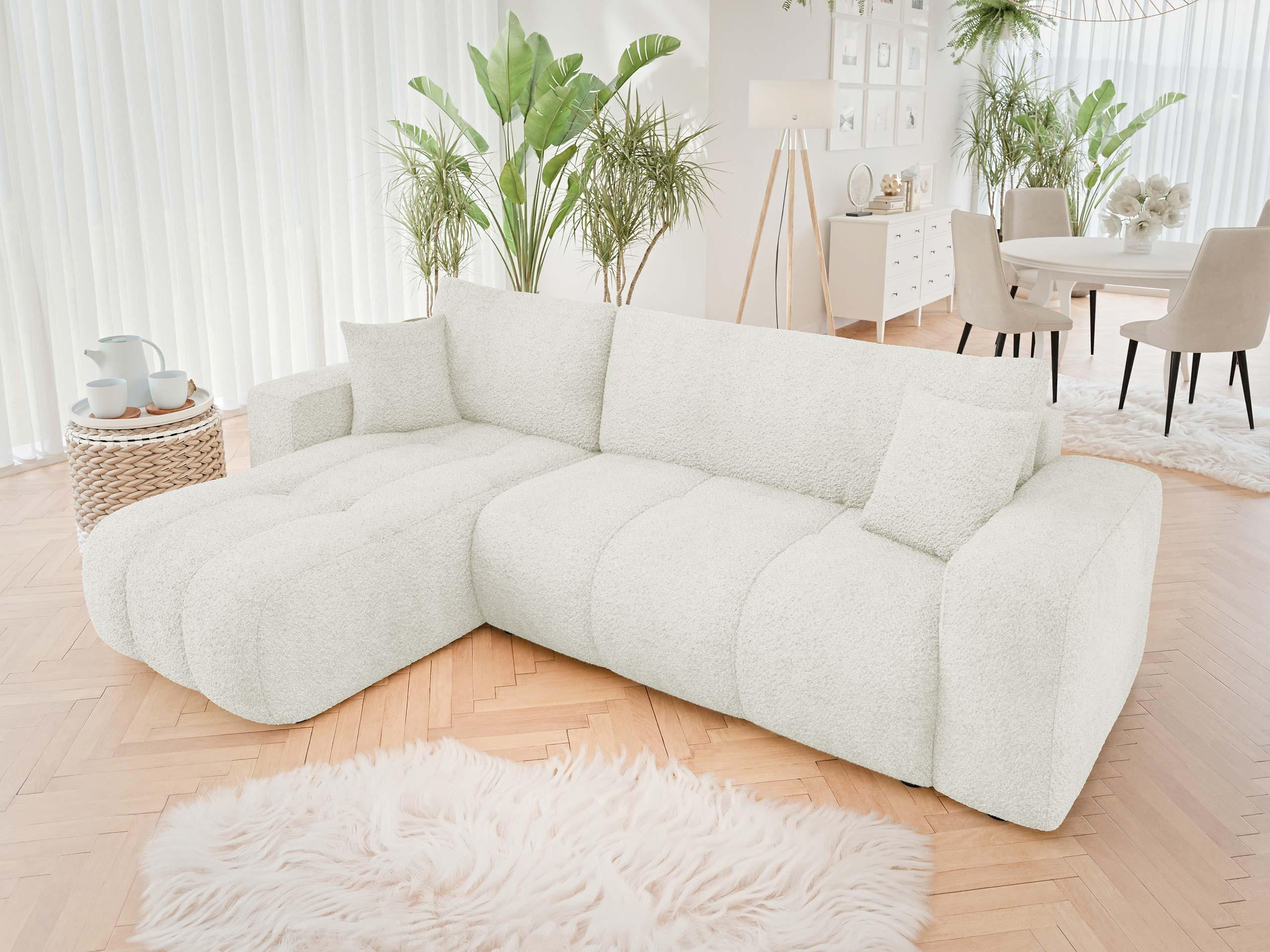 ECKSOFA Furyn Boucle - Creme/Schwarz, Holzwerkstoff/Kunststoff (244/145cm) - MIRJAN24