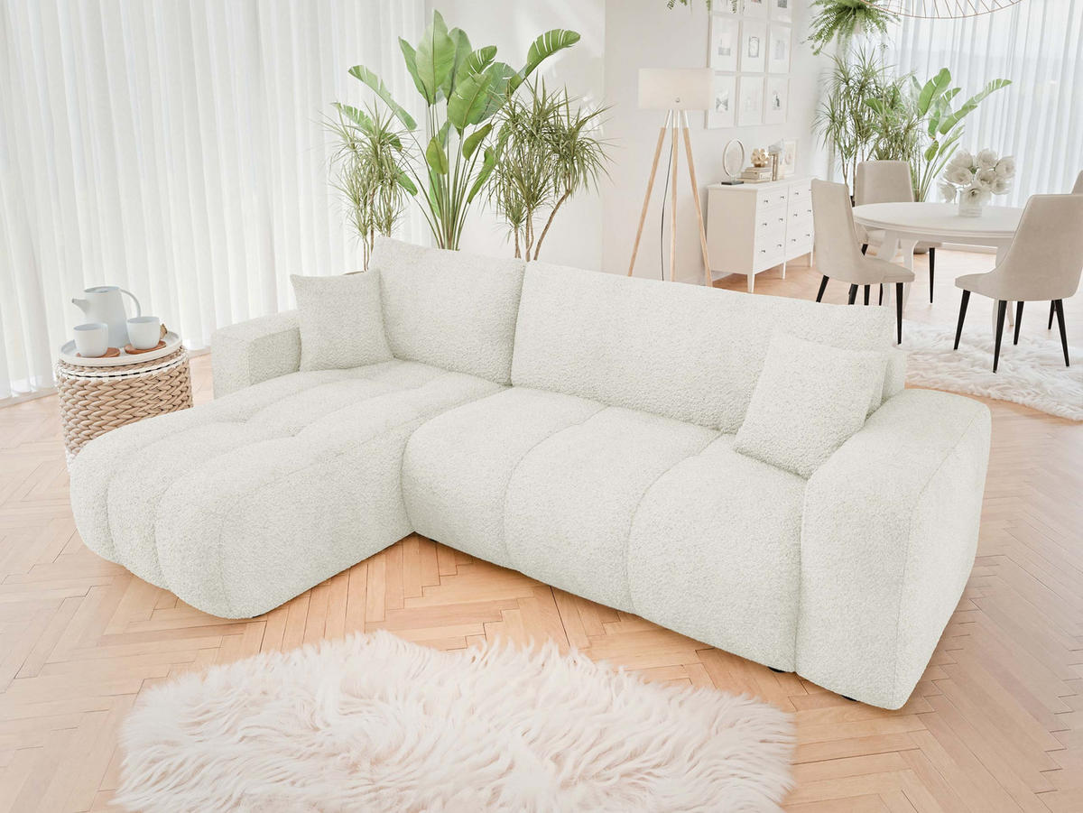 ECKSOFA Furyn Boucle - Creme/Schwarz, Holzwerkstoff/Kunststoff (244/145cm) - MIRJAN24