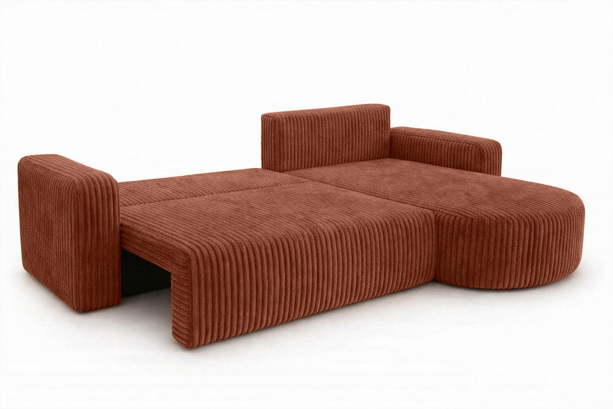 ECKSOFA Mit Schlaffunktion, Cordstoff Tilia, Kupfer, Rechts, ROUND ONE XL - Orange, Holz (271/175cm) - Kaiser Möbel