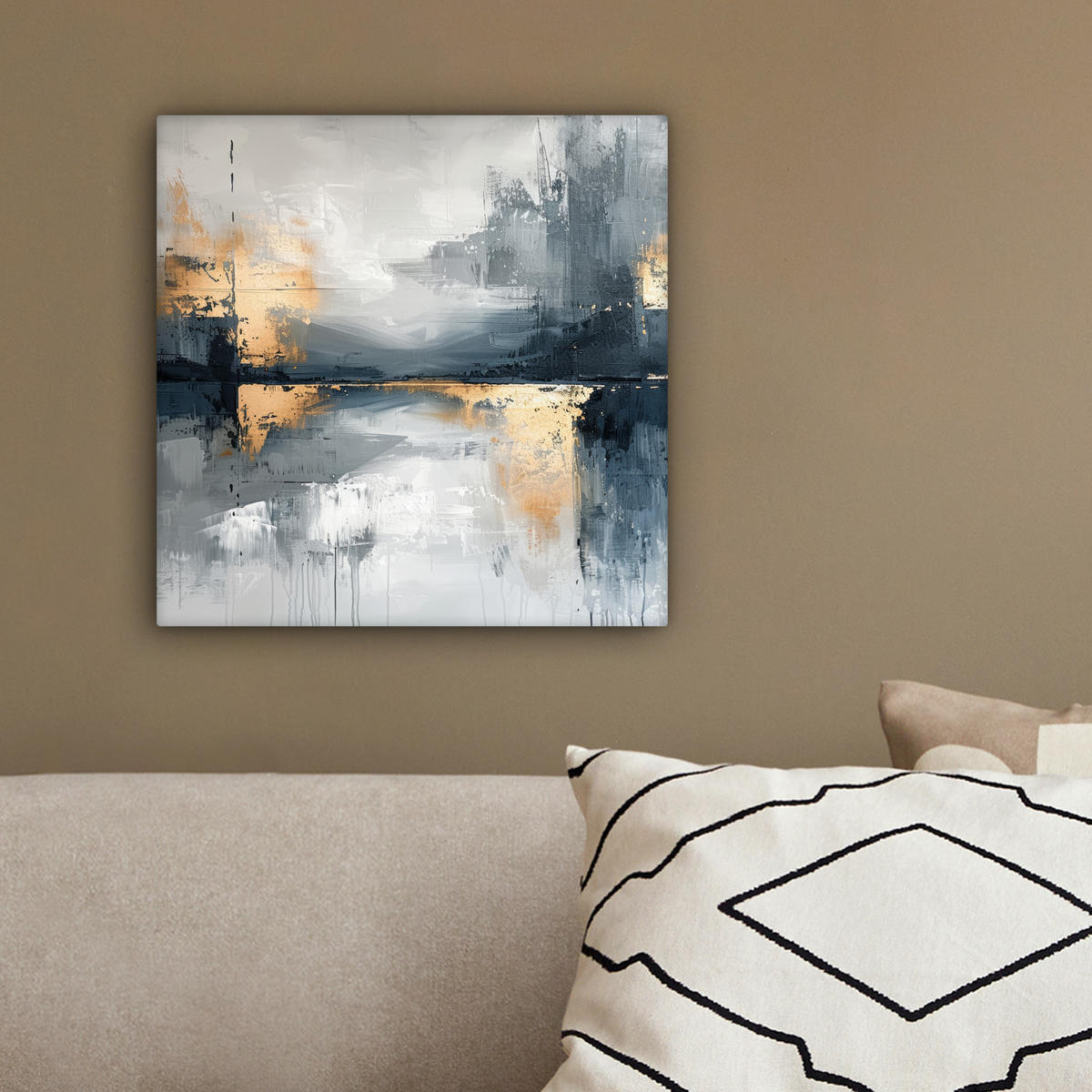 LEINWANDBILD Kunst - Grau - Gold - Abstrakt 20x20 cm - Dunkelgrau, Textil (20/20cm) - MuchoWow
