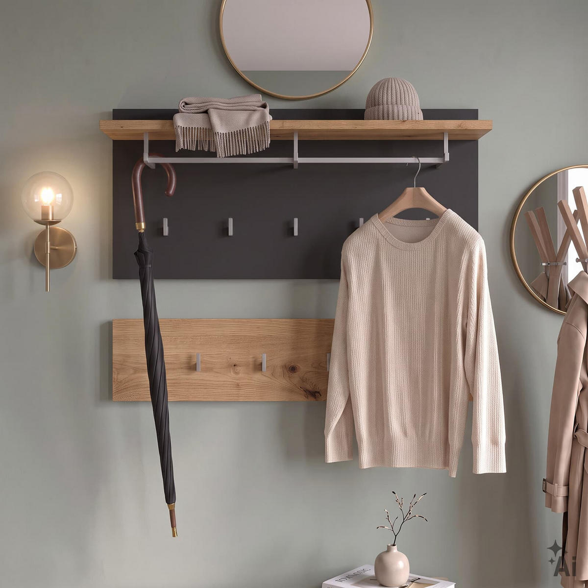 WANDGARDEROBE BILBAO dunkelgrau, Artisan Eiche - Dunkelgrau, Holzwerkstoff (90/60/30cm) - CARO-Möbel