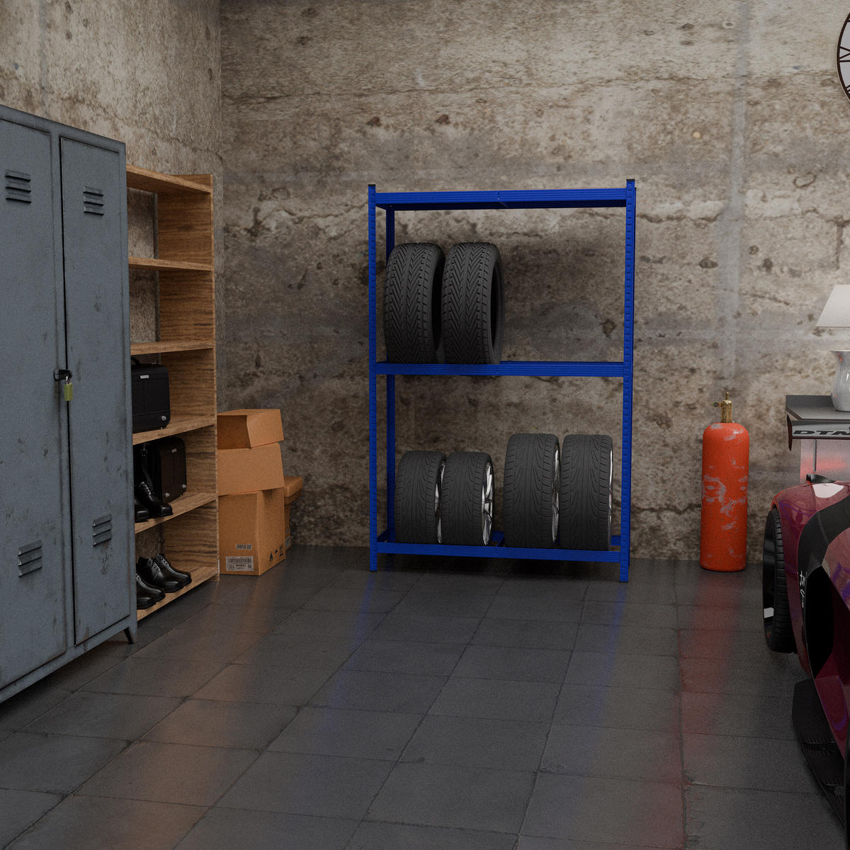 REIFENREGAL - Blau, Holzwerkstoff/Kunststoff (120/180/40cm) - Relaxdays