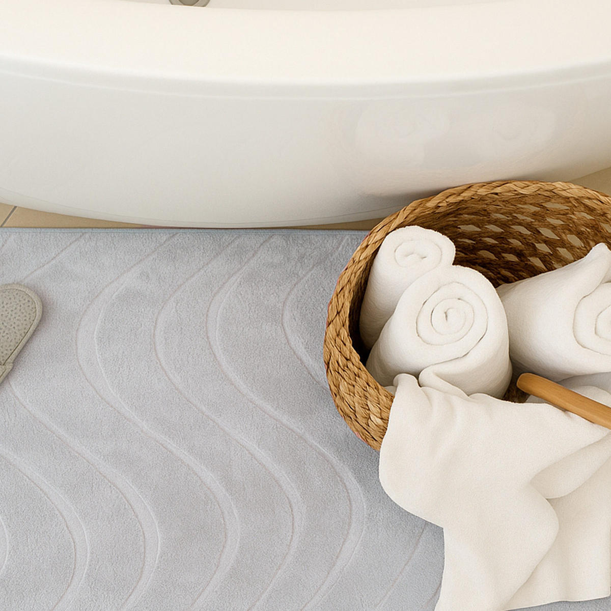 BADTEPPICH Waschbar Bath Waves 400 Grau 40x60 cm - Grau, Textil (40/60cm) - carpet city