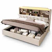 POLSTERBETT 180/200 cm aus Leinen und MDF mit LED und Stauraum, Beige - Beige, Textil (180/200cm) - OKMYHOME