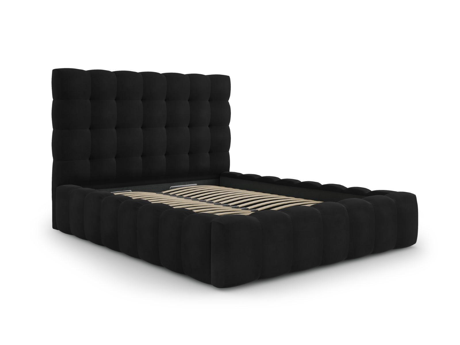 BETT mit Bettkasten und Kopfteil Mamaia aus Samt schwarz 160x200cm - Schwarz, Textil (160/200cm) - Micadoni
