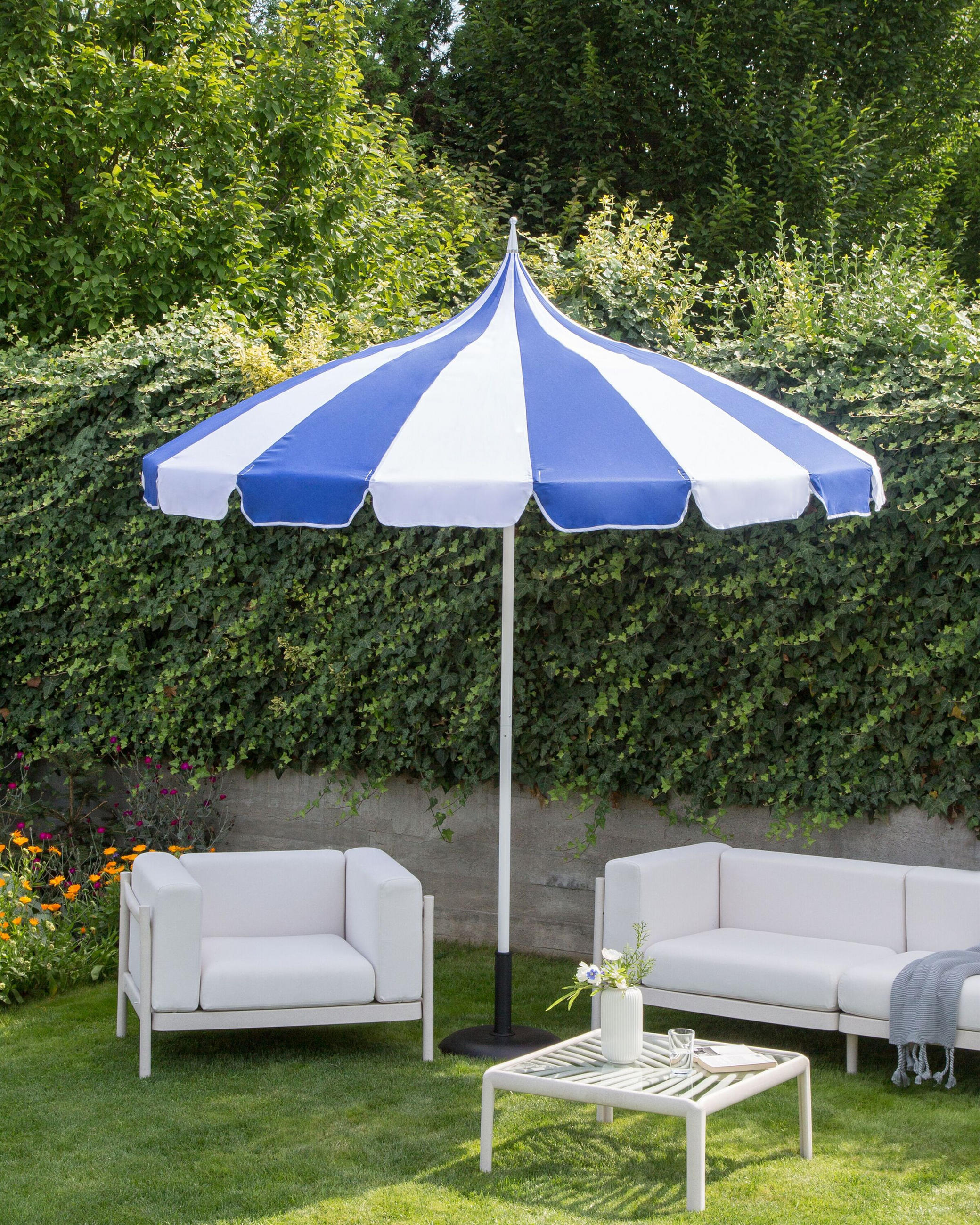 SONNENSCHIRM Blau Minoa - Blau/Weiß, Textil (245/245cm) - Beliani