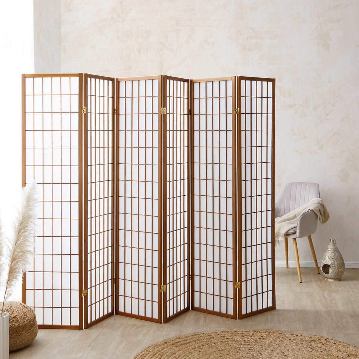 PARAVENT 6-tlg. 264/175 cm Braun Shoji - Braun, Holz (264/175/2cm) - Homestyle4u