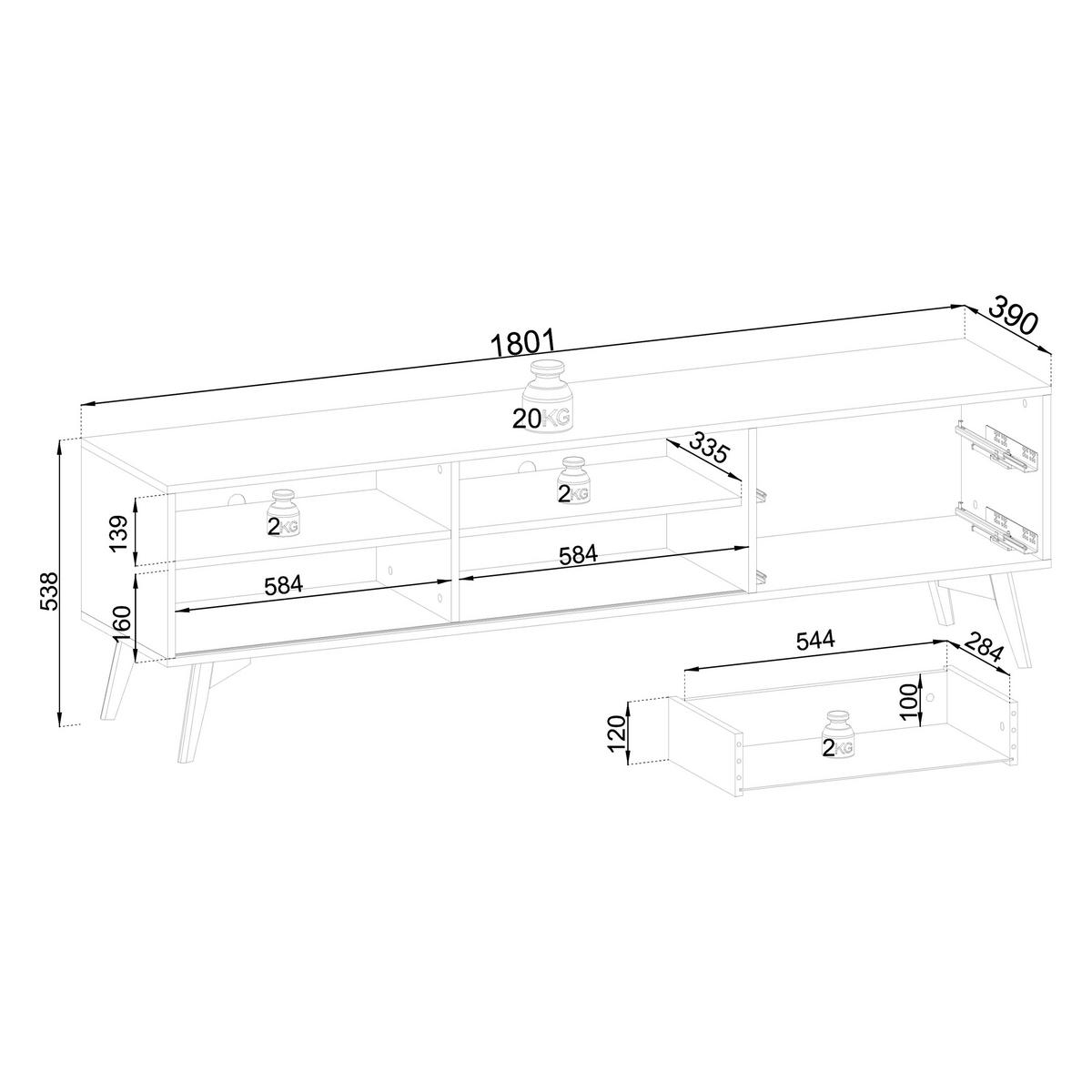 LOWBOARD VIGORE 180/53,8/39 cm, Eichefarben - Eichefarben/Naturfarben, Holzwerkstoff (180/53.8/39cm) - MASSENO
