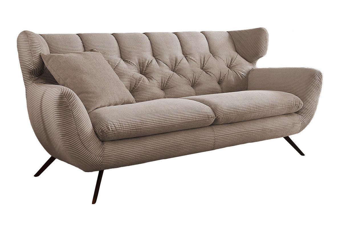 SOFA CHARME Taupe Cord - Taupe/Schwarz, Textil/Metall (175/94/95cm) - KAWOLA